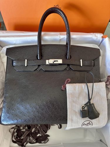 HERMÈS BIRKIN 35 OSTRICH BLACK PALLADIUM  HARDWARE HERMÈS BIRKIN 35 OSTRICH BLACK PALLADIUM  HARDWARE