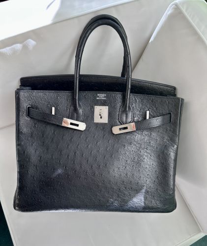 HERMÈS BIRKIN 35 OSTRICH BLACK PALLADIUM  HARDWARE