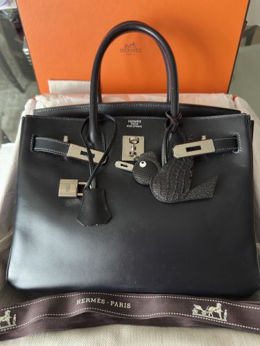 HERMÉS BIRKIN BAG 30 SCHWARZ BOX LEDER PALLADIUM HARDWARE