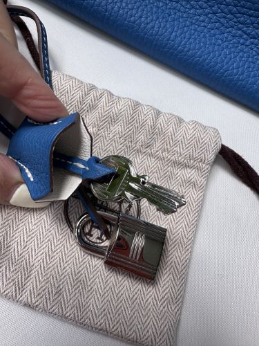 HERMÈS BIRKIN BAG 35 BLUE MYKONOS WHITE TOGO LEDER PALLADIUM HARDWARE