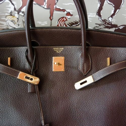 HERMES BIRKIN BAG 40 EBENE TOGO LEDER GOLD HARDWARE