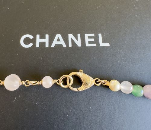 CHANEL NECKLACE LANGE HALSKETTE GOLD TON STEINE