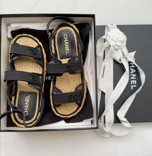 CHANEL DAD SANDALEN STYLISH BAST NETZ IN SCHWARZ