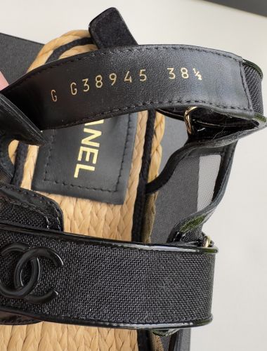 CHANEL DAD SANDALEN STYLISH BAST NETZ IN SCHWARZ