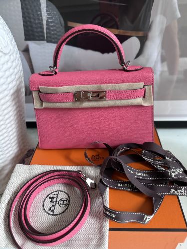 HERMÈS MINI KELLY 20 ROSE LIPSTICK PALLADIUM HARDWARE
