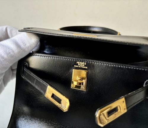 HERMÈS MINI KELLY BLACK BOX LEATHER GOLD HARDWARE