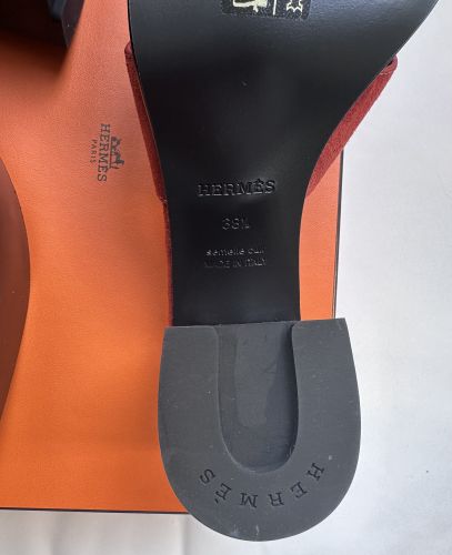 HERMÈS ABSATZSANDALEN WILDLEDER IN ROST ORANGE