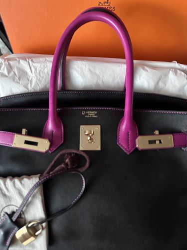 HERMÈS BIRKIN 30 HSS SPECIAL ORDER BLACK ROSE POURPRE SWIFT GOLD HARDWARE