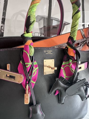 HERMÈS BIRKIN 30 HSS SPECIAL ORDER BLACK ROSE POURPRE SWIFT GOLD HARDWARE