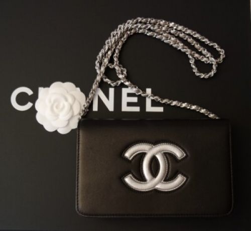 CHANEL WALLET ON CHAIN LAMSKINLEDER SCHWARZ SILBER CC
