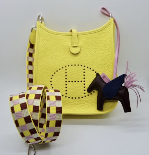 HERMÉS MINI EVELYNE LIME CLEMENCE LEDER PALLADIUM HERMÉS MINI EVELYNE LIME CLEMENCE LEDER PALLADIUM