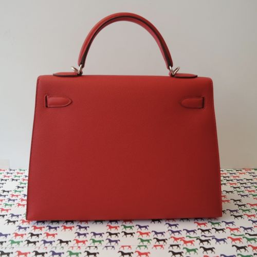 HERMÉS KELLY  BAG 32 ROUGE VIF SELLIER EPSOM PALLADIUM HARDWARE