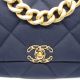 CHANEL 19 CLASSIC BAG DUNKELBLAU METAL IN GOLD SILBER