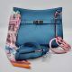 HERMÉS JYPSIERE 28  BLUE DU NORD / VERT VERONESE  SWIFT PALLADIUM HARDWARE
