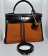 HERMÉS KELLY BAG 32 BLACK CALF BOX PORTIRON CANVAS POTAMOS