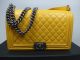 CHANEL LE BOY FLAP BAG MEDIUM 28 LAMBSKIN JAUNE RUTHENIUM