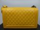 CHANEL LE BOY FLAP BAG MEDIUM 28 LAMBSKIN JAUNE RUTHENIUM