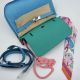 HERMÉS JYPSIERE 28  BLUE DU NORD / VERT VERONESE  SWIFT PALLADIUM HARDWARE