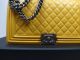 CHANEL LE BOY FLAP BAG MEDIUM 28 LAMBSKIN JAUNE RUTHENIUM