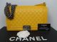 CHANEL LE BOY FLAP BAG MEDIUM 28 LAMBSKIN JAUNE RUTHENIUM