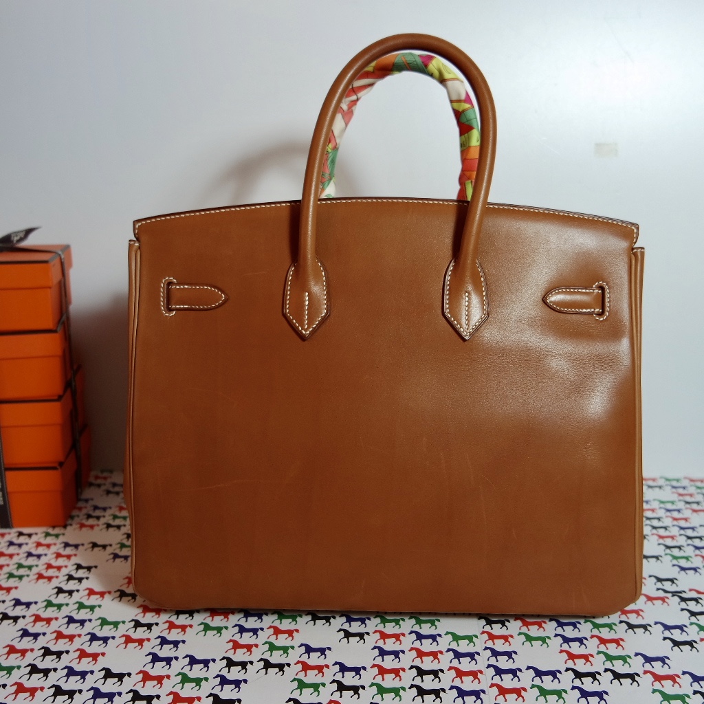 Hermès Birkin Fauve Barenia and Ecru Crinoline Retourne 35 Palladium Hardware, 2009 (Very Good), Beige/Brown Womens Handbag