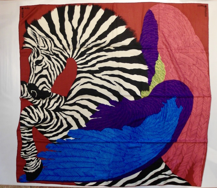 Hermes 140cm Orange & Yellow Zebra Pegasus, by Alice Shirley Silk, Lot  #58419