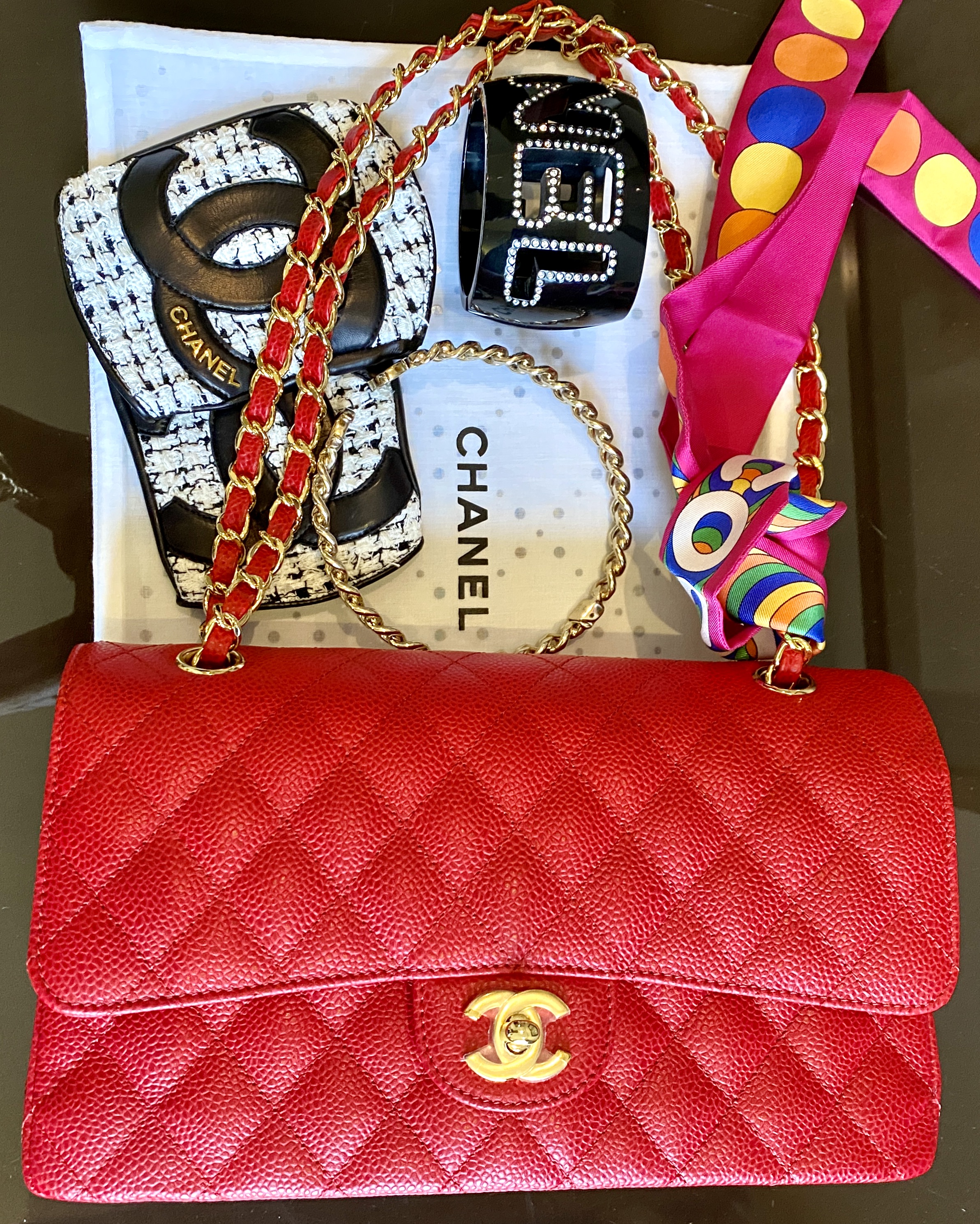 CHANEL CLASSIC FLAP BAG RED CAVIAR LEATHER GOLD TONE METAL