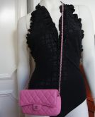 CHANEL UMHÄNGETASCHE BAG IN PINK LEDER METALL IN SILBER TON