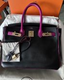 HERMÈS BIRKIN 30 HSS SPECIAL ORDER BLACK ROSE POURPRE SWIFT GOLD HARDWARE