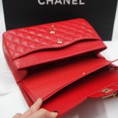CHANEL CLASSIC FLAP BAG IN RED KAVIAR LEATHER GOLD HARDWARE 