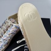 CHANEL ESPADRILLES LACE-UP SHOES STWEED GOLD