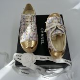 CHANEL ESPADRILLES LACE-UP SHOES STWEED GOLD